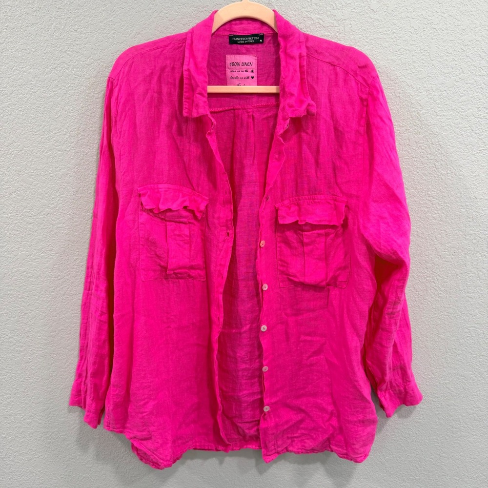 Francesca Bettini Women's M Hot Pink 100% Linen Button Down Shirt Made in Italy
